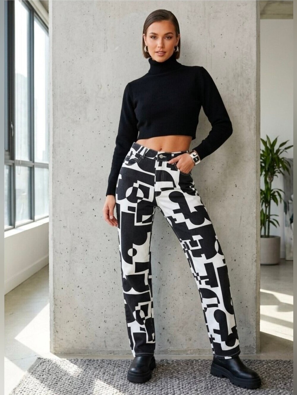 Peppermayo Black & White Straight Leg Graphic Jeans